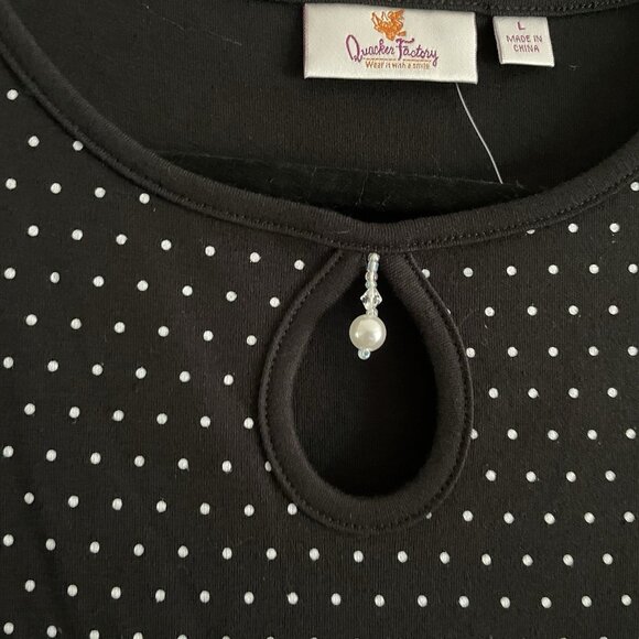 Quacker Factory Sz L Black Polka Dot Pearl Charm Keyhole 3/4 Sleeve T-Shirt NWOT - Picture 6 of 11